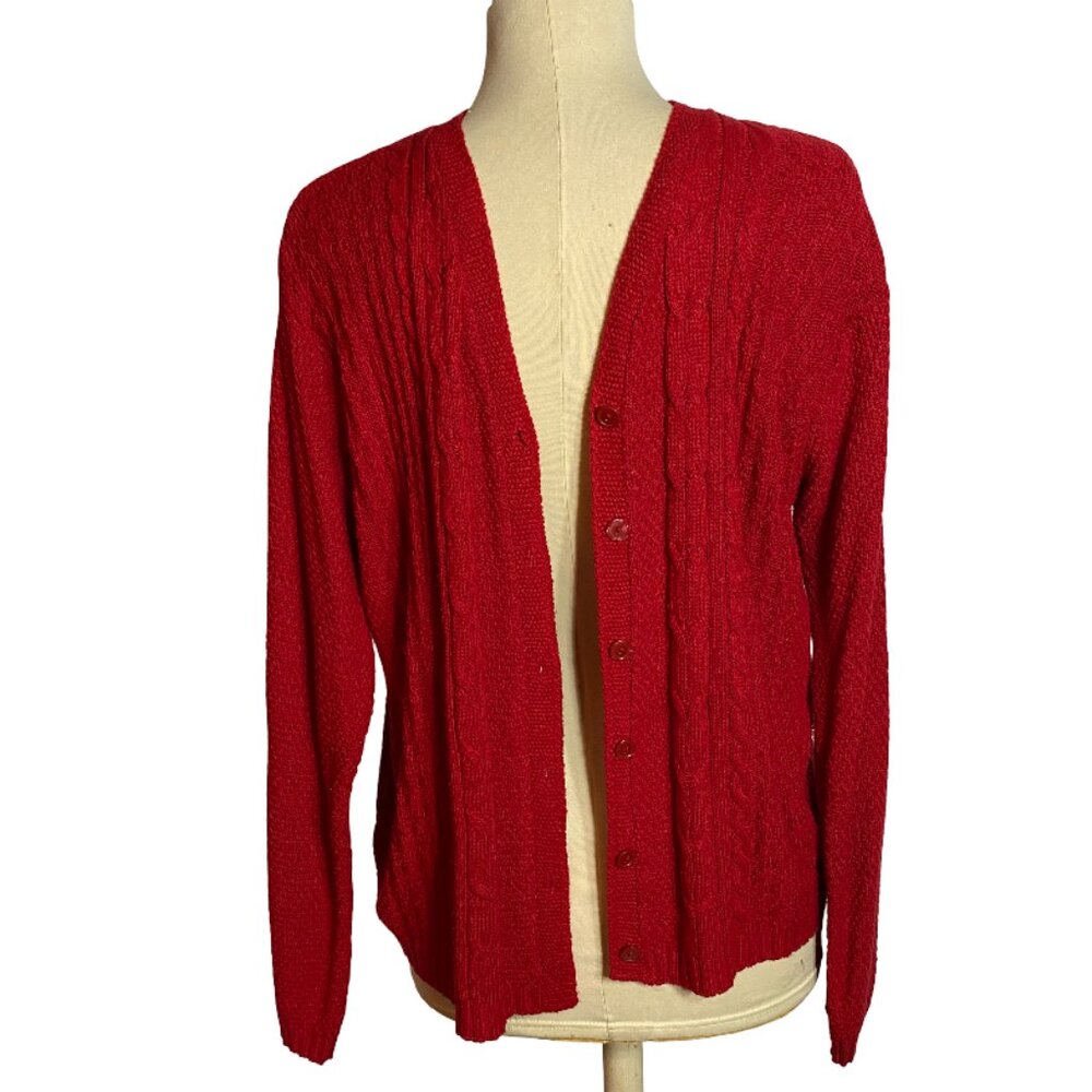 Bobbie Brooks Red Cable Knit Button-Up Cardigan